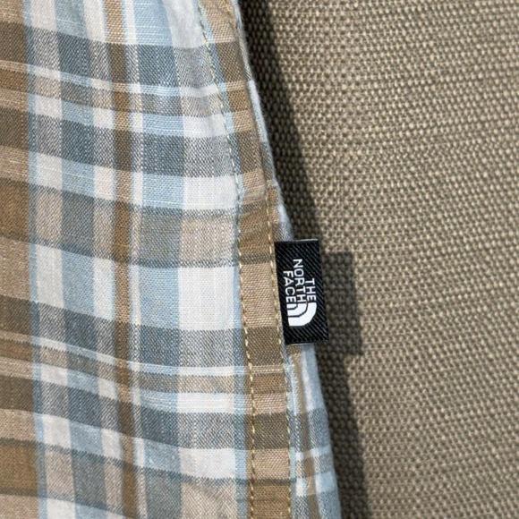 The North Face Shirt Tan Plaid Short Sleeve Men's Large Button Down 100% Cotton - Picture 3 of 7